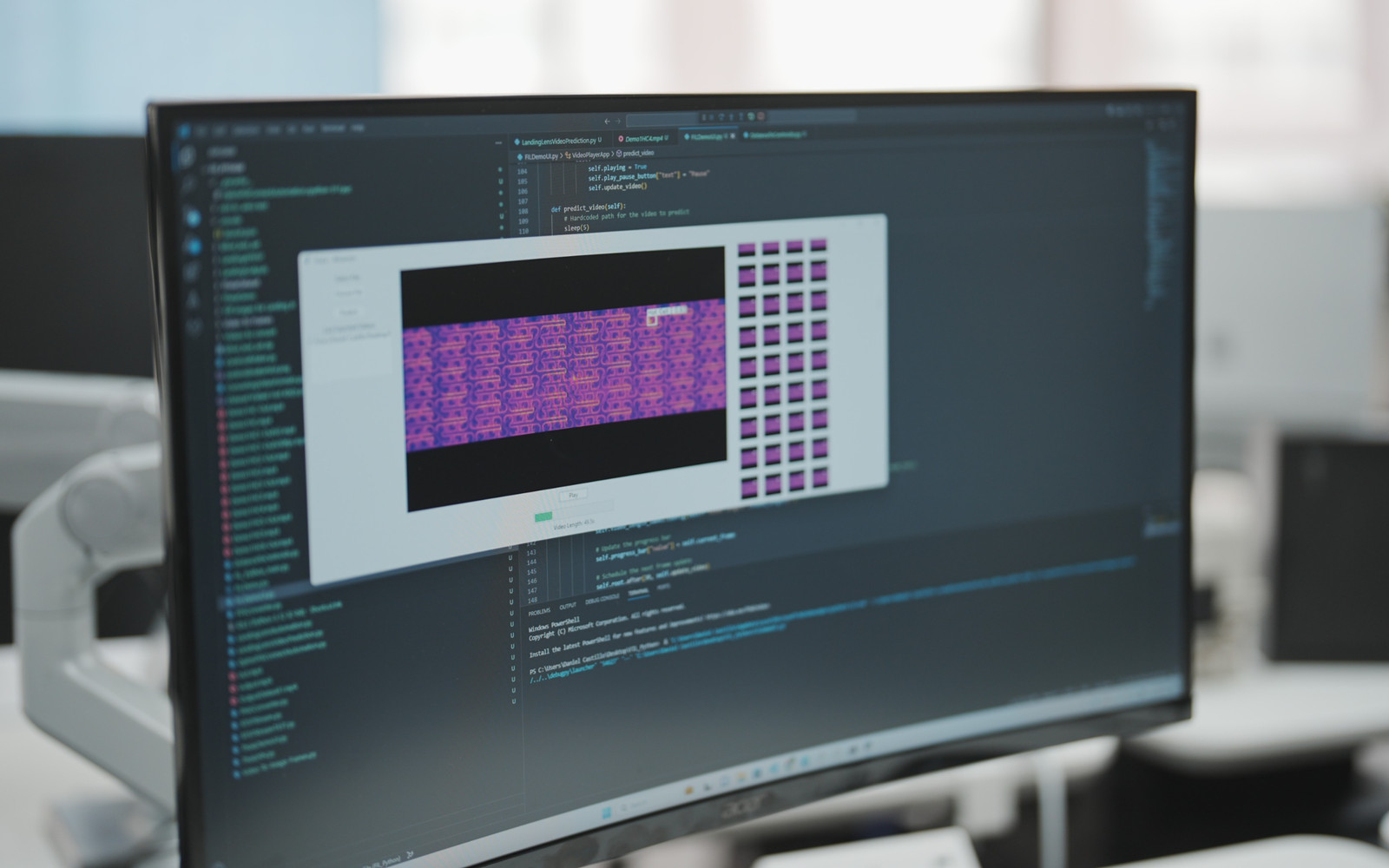 Developer monitor showing ML thermal and defect visualization